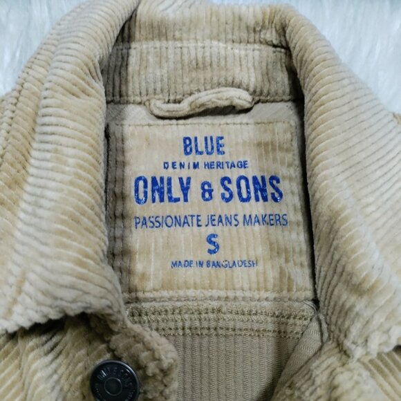 Only & Sons Cotton Blend Button-Front Mens S Long Sleeve Corduroy Jacket Beige - Picture 3 of 11